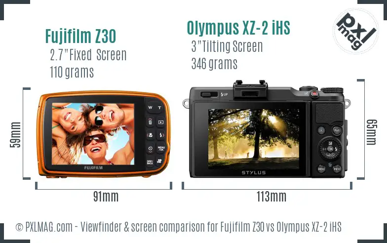 Fujifilm Z30 vs Olympus XZ-2 iHS Screen and Viewfinder comparison