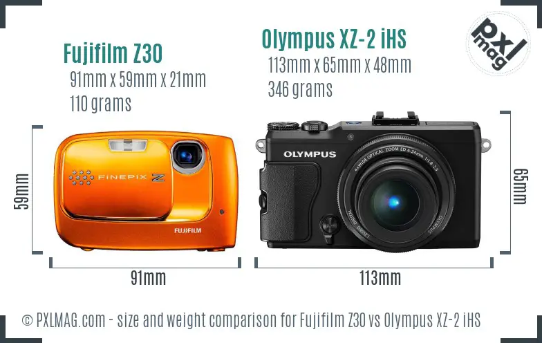 Fujifilm Z30 vs Olympus XZ-2 iHS size comparison