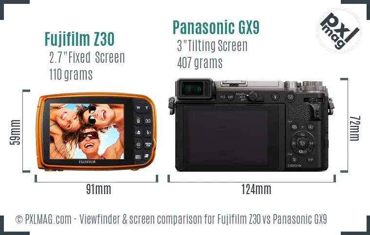 Fujifilm Z30 vs Panasonic GX9 Screen and Viewfinder comparison