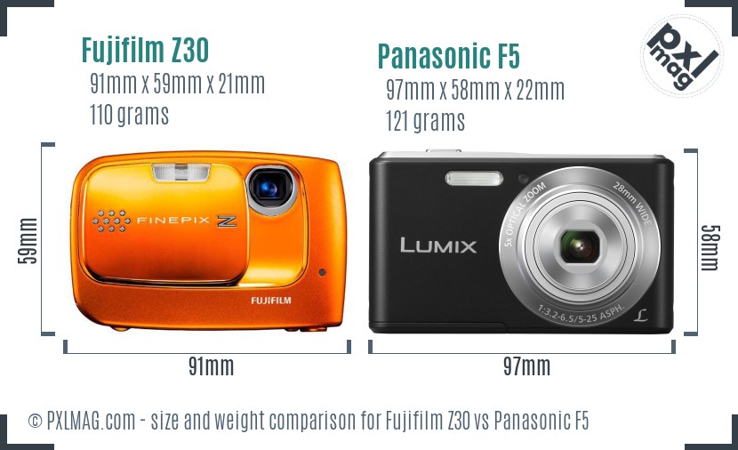 Fujifilm Z30 vs Panasonic F5 size comparison Fujifilm Z30 vs Panasonic F5 size comparison