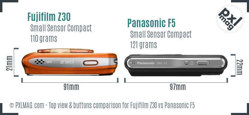 Fujifilm Z30 vs Panasonic F5 top view buttons comparison