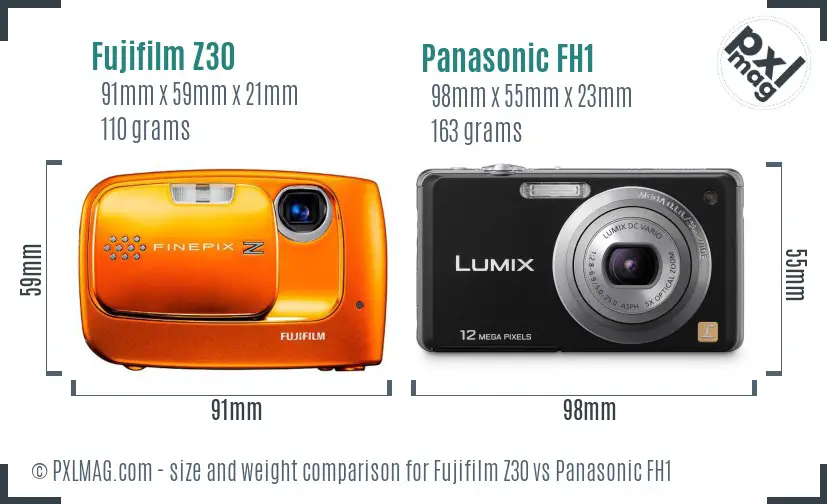 Fujifilm Z30 vs Panasonic FH1 size comparison