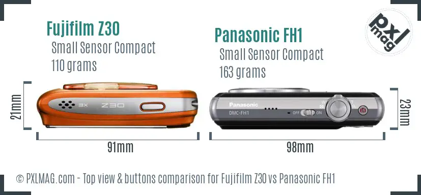 Fujifilm Z30 vs Panasonic FH1 top view buttons comparison