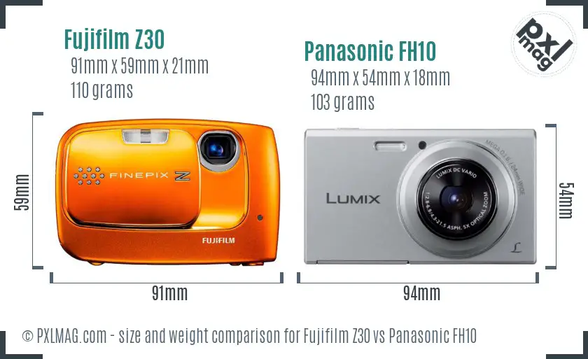 Fujifilm Z30 vs Panasonic FH10 size comparison