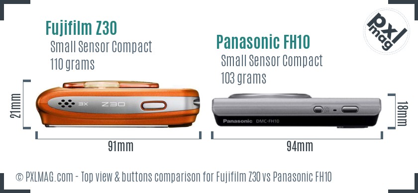 Fujifilm Z30 vs Panasonic FH10 top view buttons comparison