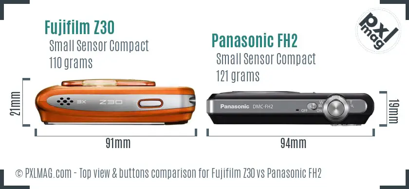Fujifilm Z30 vs Panasonic FH2 top view buttons comparison Fujifilm Z30 vs Panasonic FH2 top view buttons comparison