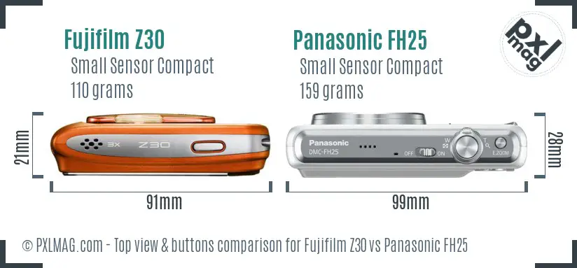 Fujifilm Z30 vs Panasonic FH25 top view buttons comparison