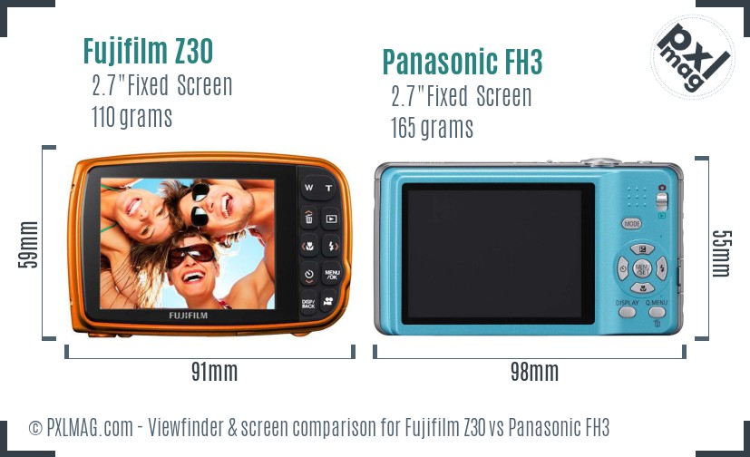 Fujifilm Z30 vs Panasonic FH3 Screen and Viewfinder comparison