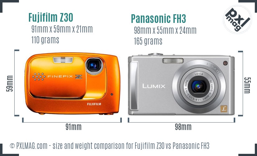 Fujifilm Z30 vs Panasonic FH3 size comparison Fujifilm Z30 vs Panasonic FH3 size comparison