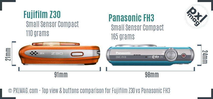 Fujifilm Z30 vs Panasonic FH3 top view buttons comparison