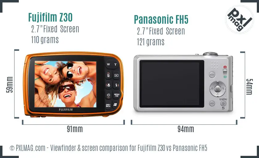 Fujifilm Z30 vs Panasonic FH5 Screen and Viewfinder comparison