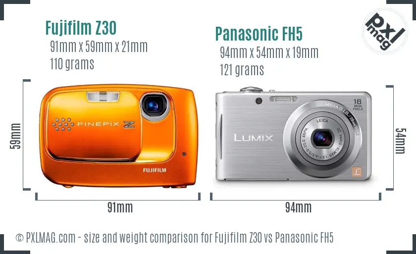 Fujifilm Z30 vs Panasonic FH5 size comparison