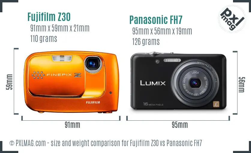 Fujifilm Z30 vs Panasonic FH7 size comparison