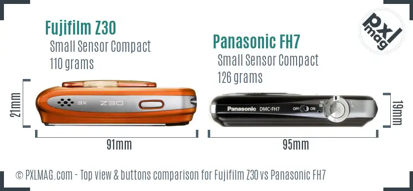 Fujifilm Z30 vs Panasonic FH7 top view buttons comparison