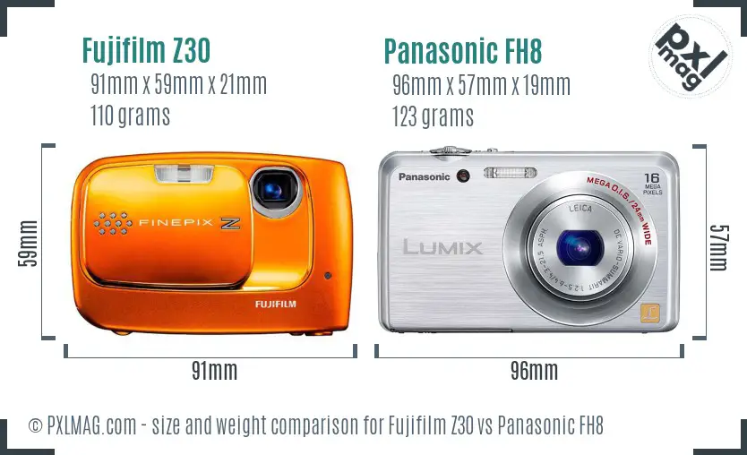 Fujifilm Z30 vs Panasonic FH8 size comparison