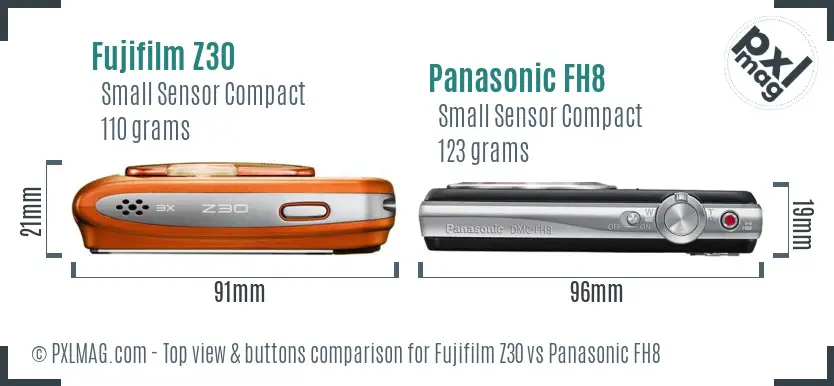 Fujifilm Z30 vs Panasonic FH8 top view buttons comparison