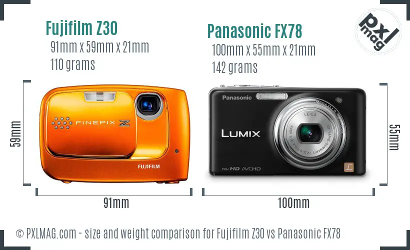 Fujifilm Z30 vs Panasonic FX78 size comparison
