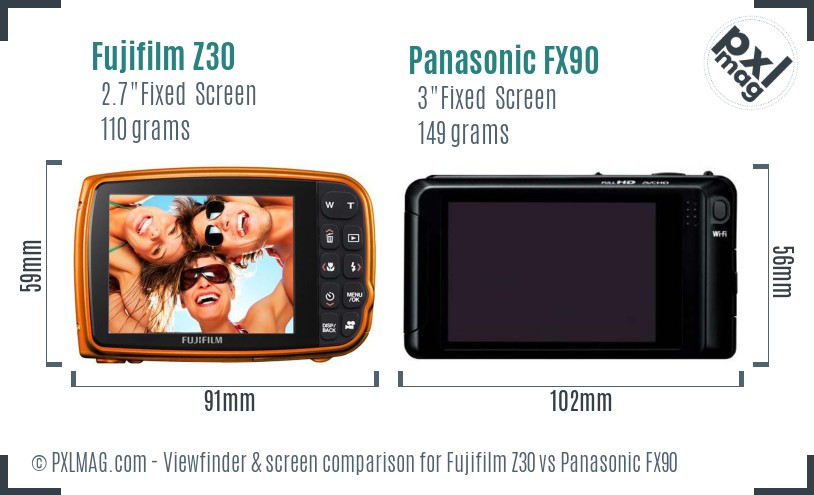 Fujifilm Z30 vs Panasonic FX90 Screen and Viewfinder comparison