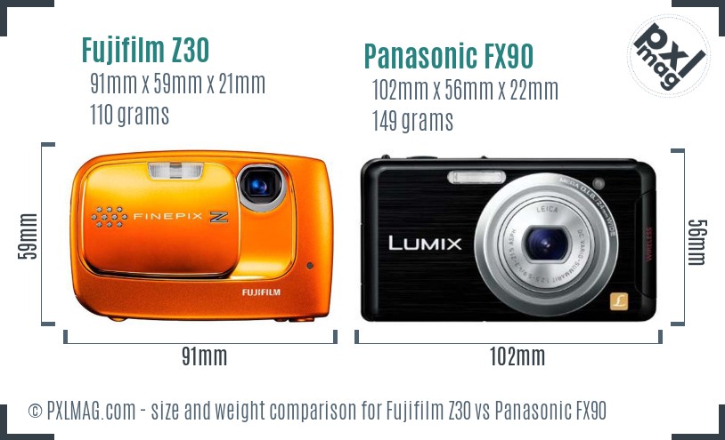 Fujifilm Z30 vs Panasonic FX90 size comparison Fujifilm Z30 vs Panasonic FX90 size comparison