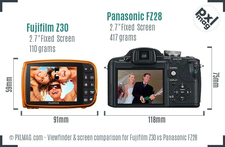 Fujifilm Z30 vs Panasonic FZ28 Screen and Viewfinder comparison