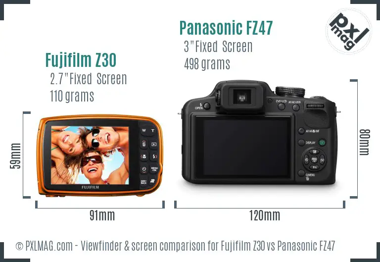 Fujifilm Z30 vs Panasonic FZ47 Screen and Viewfinder comparison