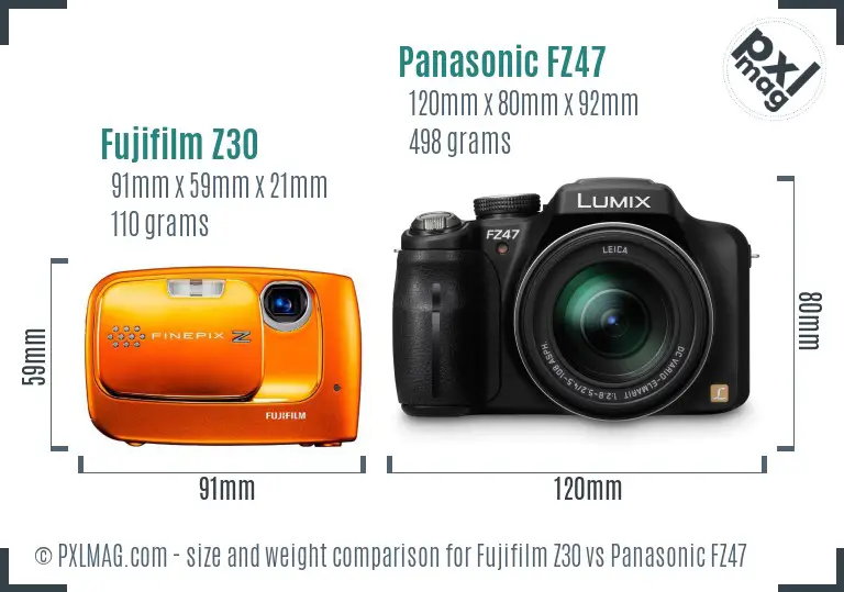 Fujifilm Z30 vs Panasonic FZ47 size comparison