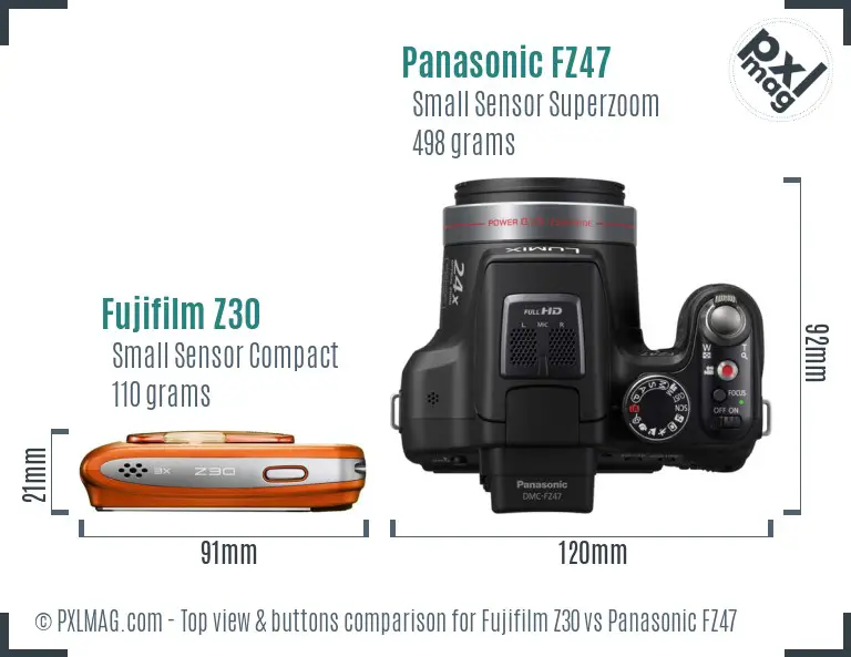 Fujifilm Z30 vs Panasonic FZ47 top view buttons comparison