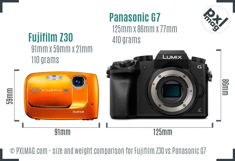 Fujifilm Z30 vs Panasonic G7 size comparison