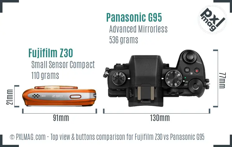 Fujifilm Z30 vs Panasonic G95 top view buttons comparison