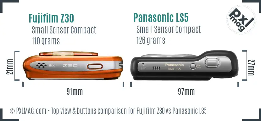 Fujifilm Z30 vs Panasonic LS5 top view buttons comparison