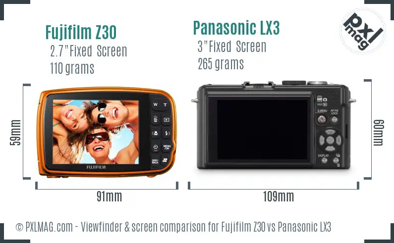 Fujifilm Z30 vs Panasonic LX3 Screen and Viewfinder comparison