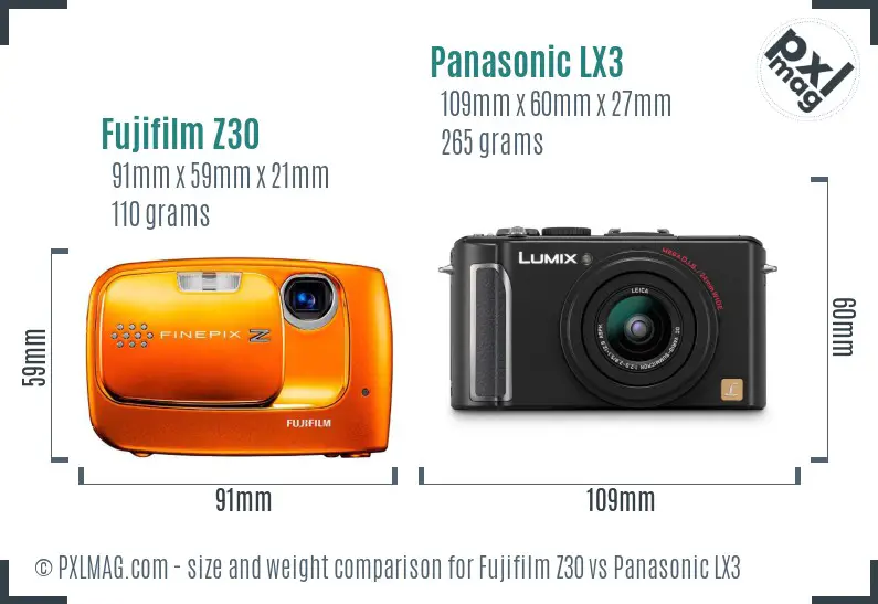 Fujifilm Z30 vs Panasonic LX3 size comparison Fujifilm Z30 vs Panasonic LX3 size comparison