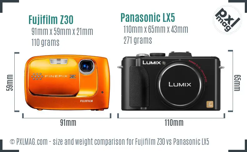 Fujifilm Z30 vs Panasonic LX5 size comparison