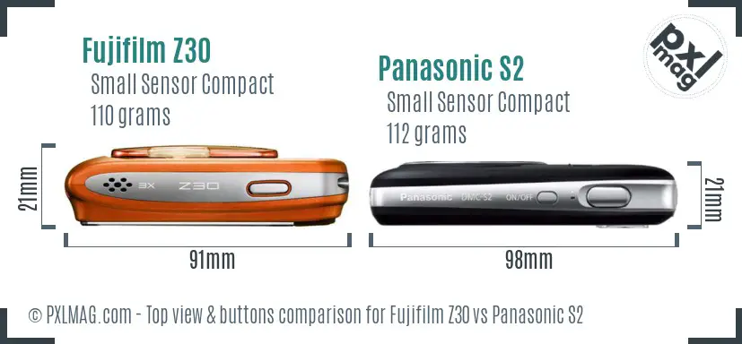 Fujifilm Z30 vs Panasonic S2 top view buttons comparison