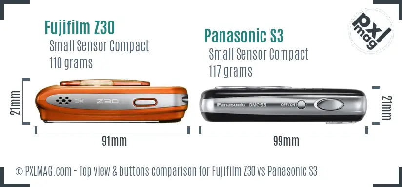 Fujifilm Z30 vs Panasonic S3 top view buttons comparison
