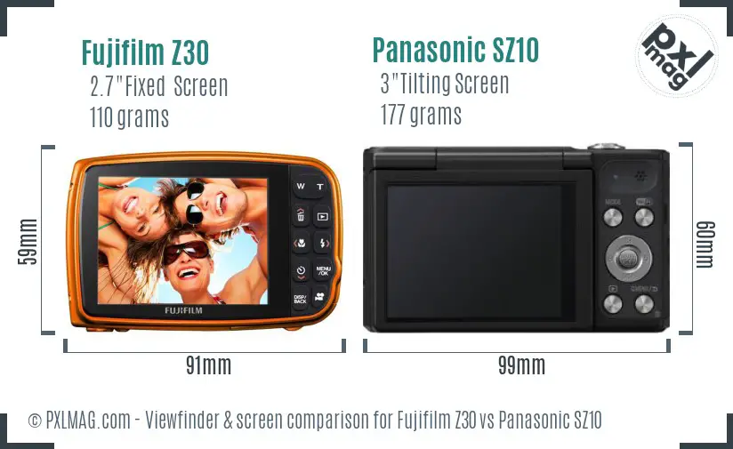 Fujifilm Z30 vs Panasonic SZ10 Screen and Viewfinder comparison