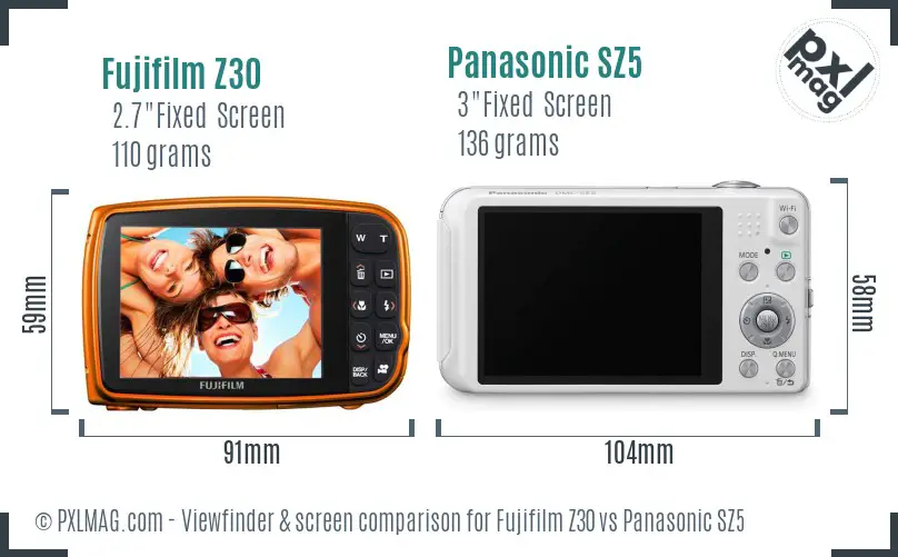 Fujifilm Z30 vs Panasonic SZ5 Screen and Viewfinder comparison