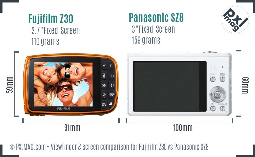 Fujifilm Z30 vs Panasonic SZ8 Screen and Viewfinder comparison