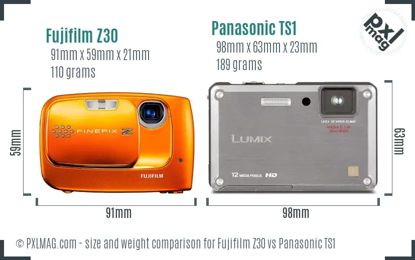 Fujifilm Z30 vs Panasonic TS1 size comparison