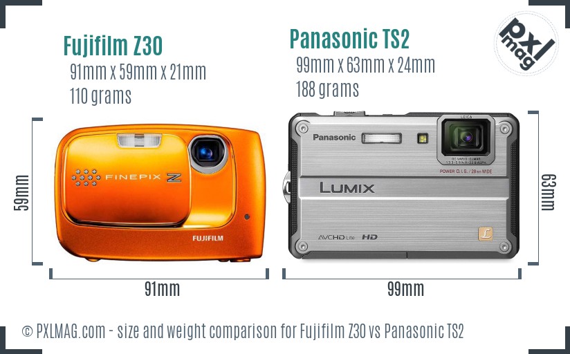 Fujifilm Z30 vs Panasonic TS2 size comparison