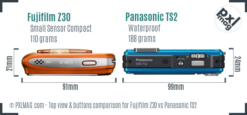 Fujifilm Z30 vs Panasonic TS2 top view buttons comparison