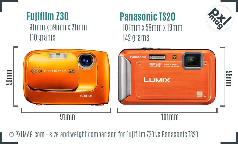 Fujifilm Z30 vs Panasonic TS20 size comparison Fujifilm Z30 vs Panasonic TS20 size comparison
