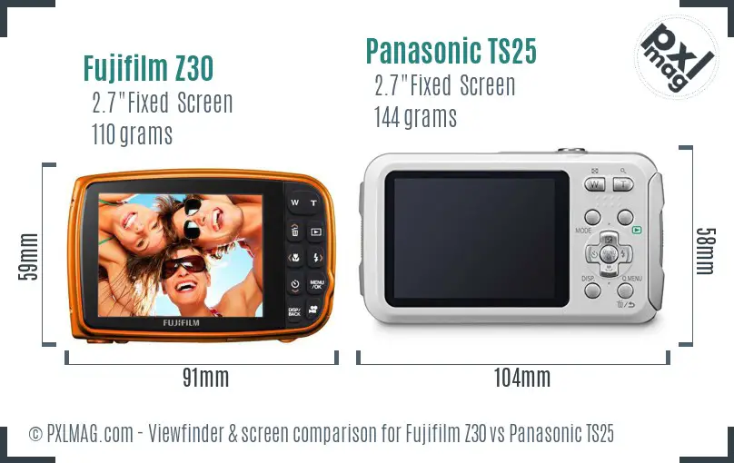 Fujifilm Z30 vs Panasonic TS25 Screen and Viewfinder comparison