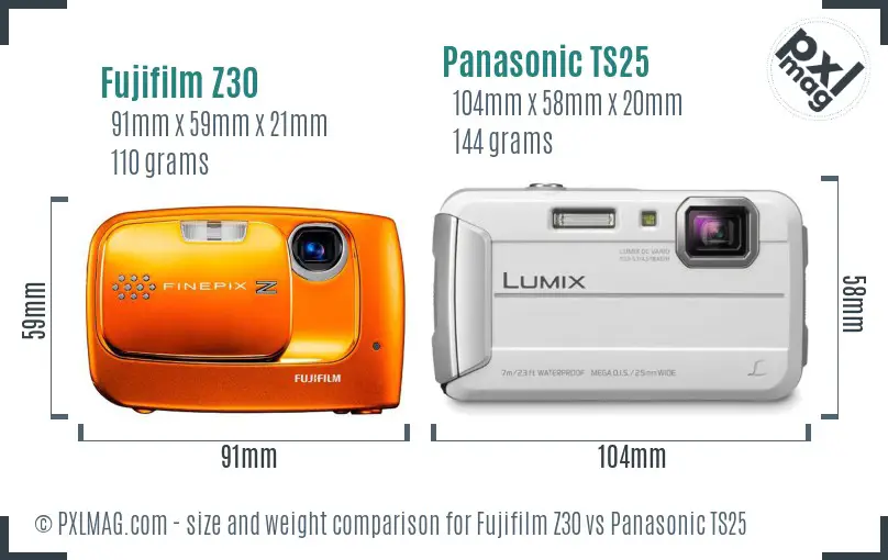 Fujifilm Z30 vs Panasonic TS25 size comparison