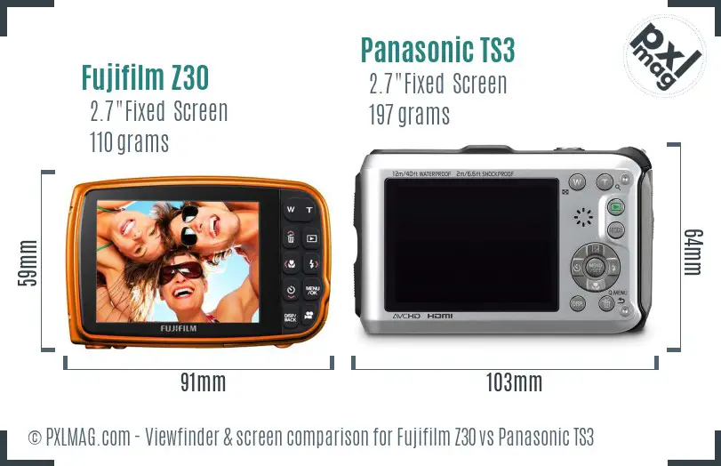 Fujifilm Z30 vs Panasonic TS3 Screen and Viewfinder comparison