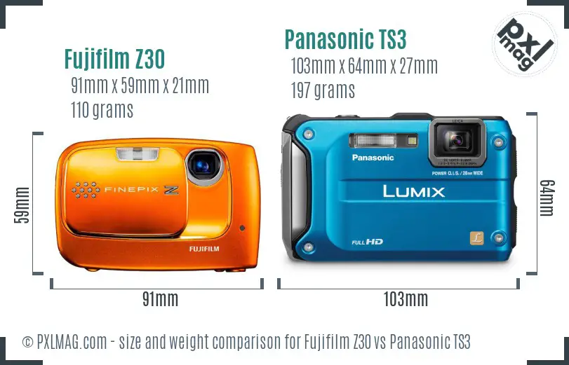 Fujifilm Z30 vs Panasonic TS3 size comparison Fujifilm Z30 vs Panasonic TS3 size comparison