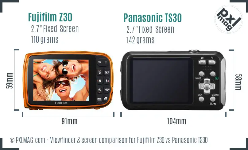 Fujifilm Z30 vs Panasonic TS30 Screen and Viewfinder comparison