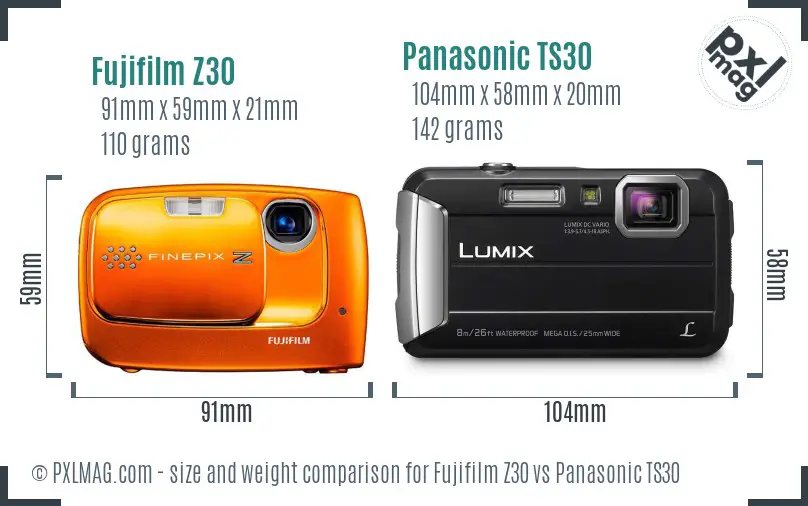 Fujifilm Z30 vs Panasonic TS30 size comparison
