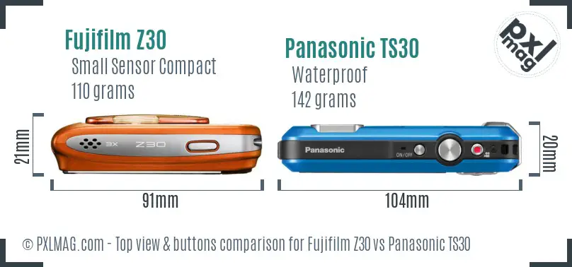 Fujifilm Z30 vs Panasonic TS30 top view buttons comparison