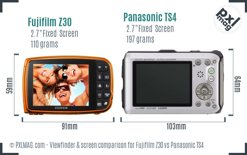 Fujifilm Z30 vs Panasonic TS4 Screen and Viewfinder comparison